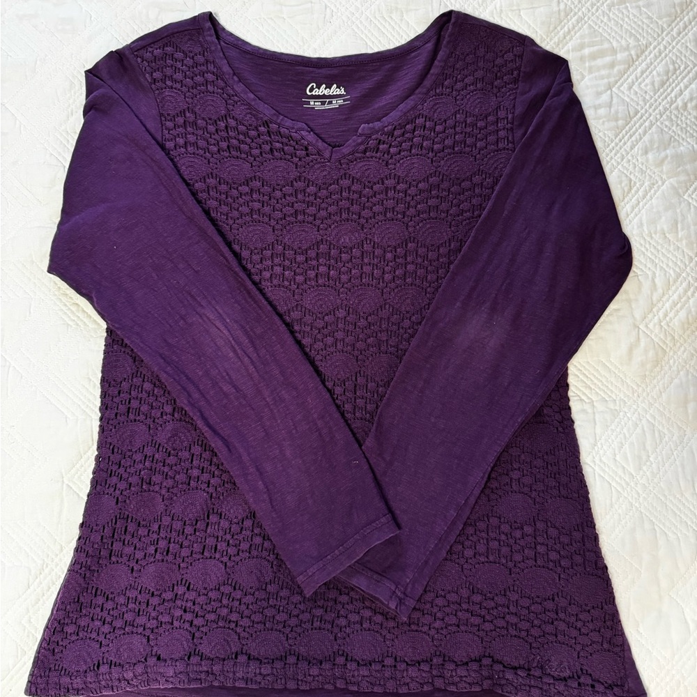 Cabela's 100% Cotton Deep Purple Long Sleeve Top Size Medium